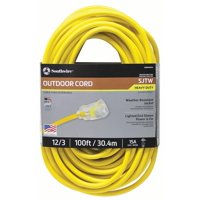 Southwire 100 Foot 15 Amp SJTW Heavy Duty Electrical Extension Cord, Yellow