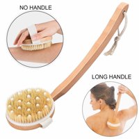 PRETTY SEE Bath Body Brush 100% Natural Bristles with Massage Nodes, Removable Long Handle, Gentle Exfoliation