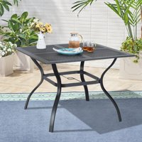 MF Studio 37" x 37" Square Outdoor Dining Table Patio Bistro Table Powder-Coated Steel Frame Top Umbrella Stand Deck Outdoor Furniture Garden Table, Black