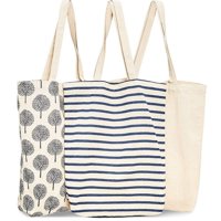 Juvale 3-Pack Reusable Cotton Grocery Shopping Tote Bags, 3 Designs, 15 x 16.5 x 3.5 inches