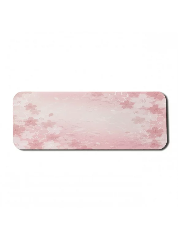 Nature Computer Mouse Pad, Cherry Blossoms Pattern in Shabby Form Style Flourish Themed Artwork Print, Rectangle Non-Slip Rubber Mousepad Large, 31" x 12" Gaming Size, Pink, by Ambesonne