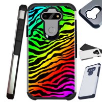 Compatible with LG K31 Rebel Hybrid Fusion Guard Phone Case Cover (Rainbow Zebra)