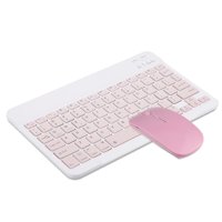10-inch Wireless BT Keyboard Three-system Universal Colorful Rechargeable BT Keyboard Mobilephone Tablet Universal Keyboard Pink + 2.4G Wireless Mouse