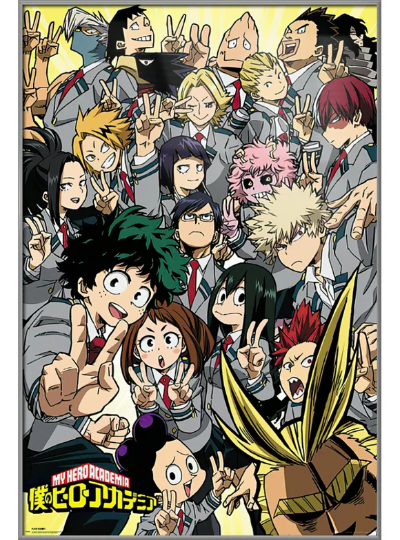 My Hero Academia - Framed Manga / Anime TV Show Poster (Character Montage) (Size: 25" X 37") (Silver Aluminum Frame)