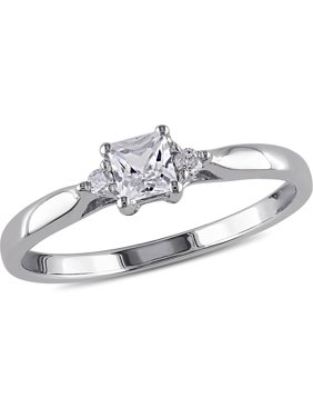 1/3 Carat T.W. Princess-Cut Created White Sapphire and Diamond Accent Sterling Silver Promise Ring