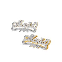 Personalized Stud Name Earrings with Beading and Rhodium All Over The Name, Tail and Heart