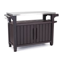 Keter Unity XL Resin Serving Station, All-Weather Plastic and Metal Grill, Storage and Prep Table, 78 Gal, Brown