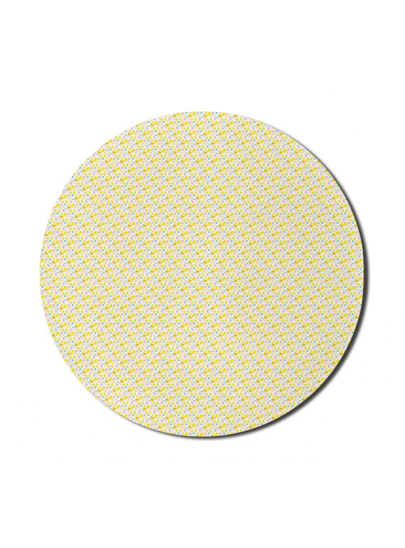 Modern Mouse Pad for Computers, Abstract Minimal Design Pattern of Surreal Funky Polygonal Forms, Round Non-Slip Thick Rubber Modern Mousepad, 8" Round, Yellow Baby Pink and Seafoam, by Ambesonne