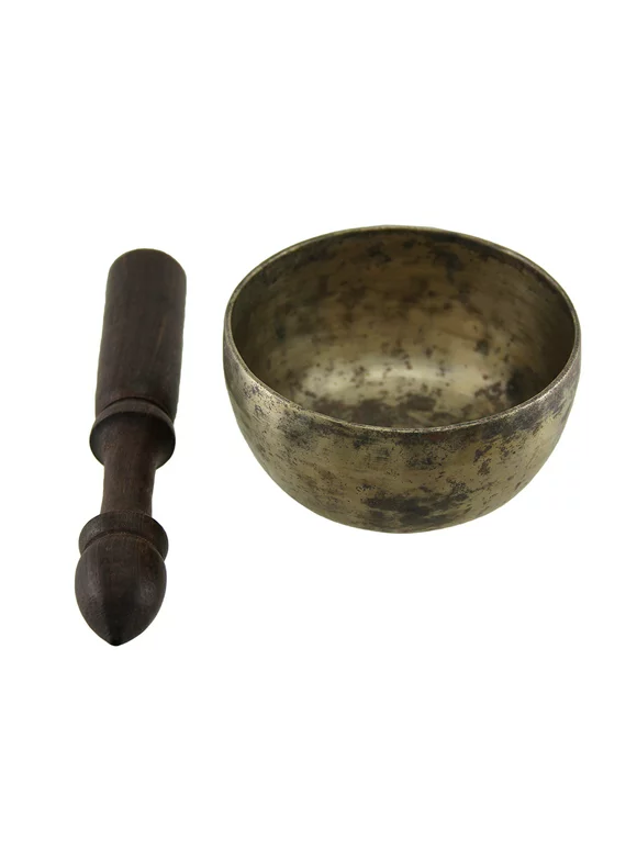 Zeckos Tibetan Meditation Weathered Brass Singing Bowl w/ Wood Mallet