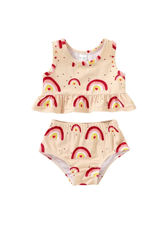Younger Tree Toddler Baby Girls 2PCS Swimsuit Infant Summer Sleeveless Beach Bikini Swimwear Bathing Suit for 0-3 Months