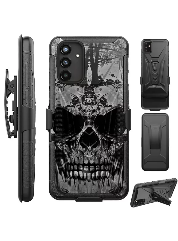 Compatible with Samsung Galaxy A03s Hybrid Luxguard Holster Phone Case Cover (Gray Evil Skull)