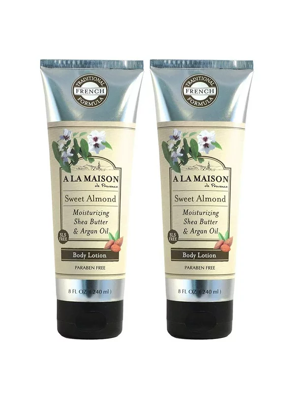 A LA MAISON Sweet Almond Lotion for Dry Skin - Natural Hand and Body Lotion (2 Pack, 8 oz Bottle)
