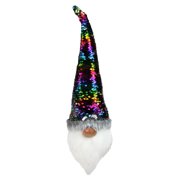 13" Gnome with Rainbow and Silver Flip Sequin Hat Christmas Decoration