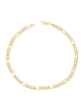 10k Yellow Gold 4mm Solid Pave Diamond Cut Figaro Link Chain Bracelet, 7"- 9"