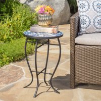Noble House Kenny Outdoor Ceramic Tile Side Table with Iron Frame, Blue & White