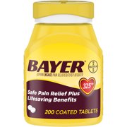 Genuine Bayer Aspirin Pain Reliever / Fever Reducer 325mg Coated Tablets, 200 Ct