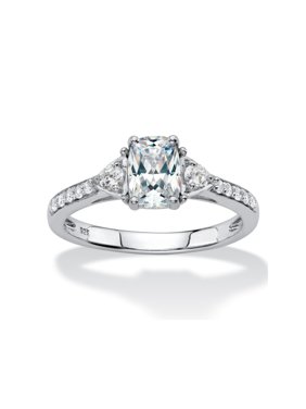 Cushion-Cut Created White Sapphire 3-Stone Promise Ring 1.27 TCW in Platinum over Sterling Silver