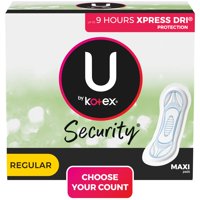 U by Kotex Security Maxi Feminine Pads, Regular Absorbency, Unscented, 48 Count
