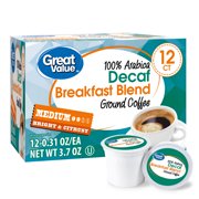 Great Value 100% Arabica Decaf Breakfast Blend Medium Ground Coffee, 0.31 oz, 12 count