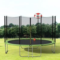 EUROCO 14' Trampoline with Basketball Hoop and Enclosure, Green
