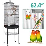 Yaheetech Rolling Metal Bird Cage with Detachable Stand Large Parrot Cage w/ Stand & Toys Budgies Cockatiels Parakeets
