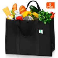 Reusable Grocery Bags (5 Pack, Black) - Hold 50+ lbs - Extra Large & Super Strong, Heavy Duty Shopping Bags - Grocery Tote Bag with Reinforced Handles & Thick Plastic Support Bottom