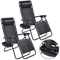 Costway 2PC Zero Gravity Chairs Lounge Patio Folding Recliner Outdoor Black W/Cup Holder