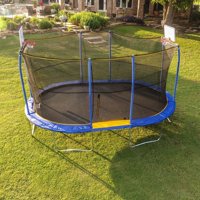Jumpking Oval 10' x 15' Trampoline, with Two Basketball Hoops, Blue/Yellow