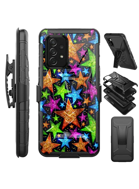 Compatible with Samsung Galaxy A53 5G; Hybrid Luxguard Holster Phone Case Cover (Orange Starlight)