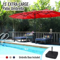 MF Studio 15ft Outdoor Patio Table Umbrella with Stand, Extra Large Rectangular Double Sided Market Umbrella with Crank Handle, Base Included (Red)