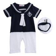 PDYLZWZY Cotton Newborn Baby Boy Sailor Playsuit Toddler Outfit Set Romper Clothes+Hat