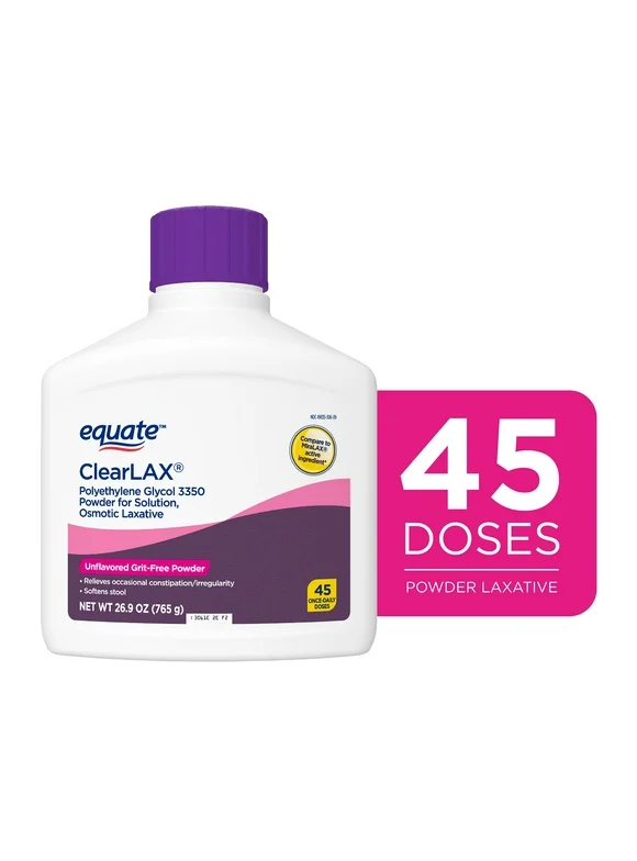 Equate ClearLax Polyethylene Glycol 3350 Powder for Solution, Unflavored, 45 Doses