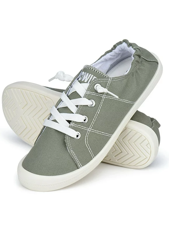 JENN ARDOR Womens Canvas Sneakers Flat Shoes Low Tops Lace up Classic Walking Shoes