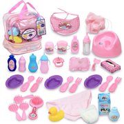 Click N Play 33 Piece Baby Doll Feeding and Caring Accessory Set In Zippered Carrying Case.