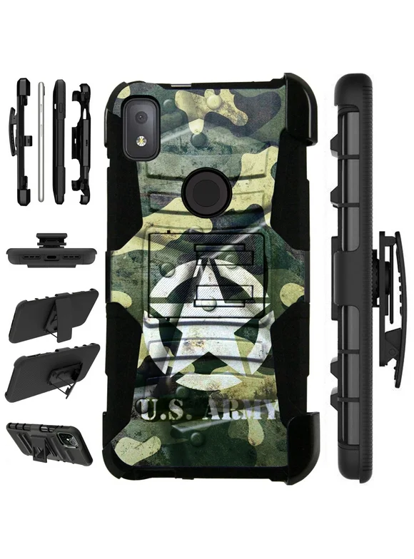 Compatible with T-Mobile REVVL 4 Hybrid LuxGuard Holster Phone Case Cover (US Army Metal Shell)