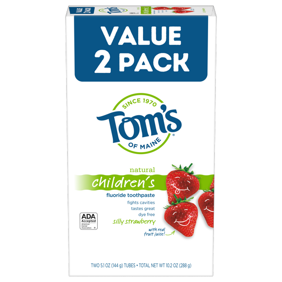 Tom's of Maine Natural Children's Fluoride Toothpaste, Silly Strawberry, 5.1 oz. 2-Pack