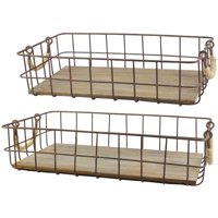 Generic Set of 2 Wire And Wood Baskets