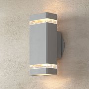 Possini Euro Design Modern Outdoor Wall Sconce Fixture Matte Silver 10 1/2" Clear Glass Up Down for Exterior House Porch Patio