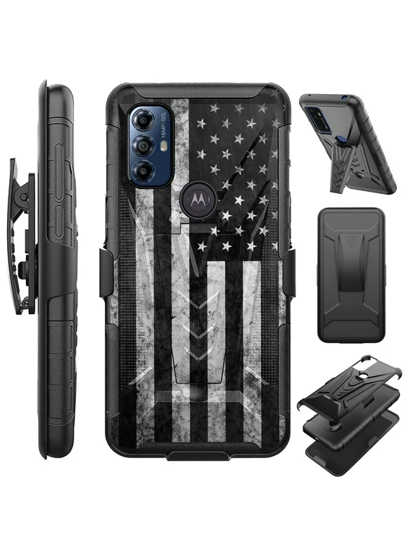 Compatible with Motorola Moto G Play (2023); Hybrid Luxguard Holster Phone Case Cover (Gray US Flag)