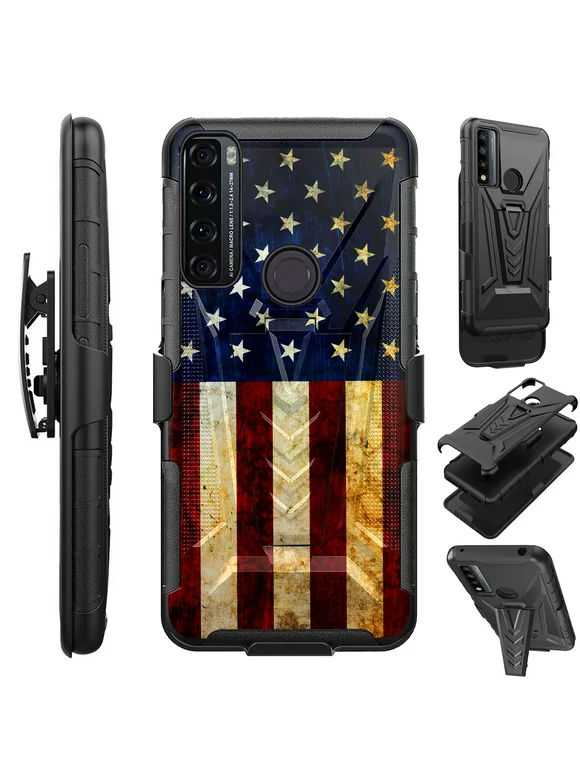 Compatible with TCL 30 V Hybrid Luxguard Holster Phone Case Cover (US Flag Half)