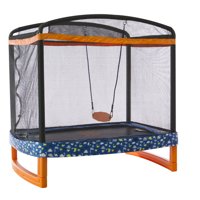JUMP POWER 72" x 50" Rectangle Indoor/Outdoor Trampoline & Safety Net Enclosure with Swing Combo-for Children & Toddlers