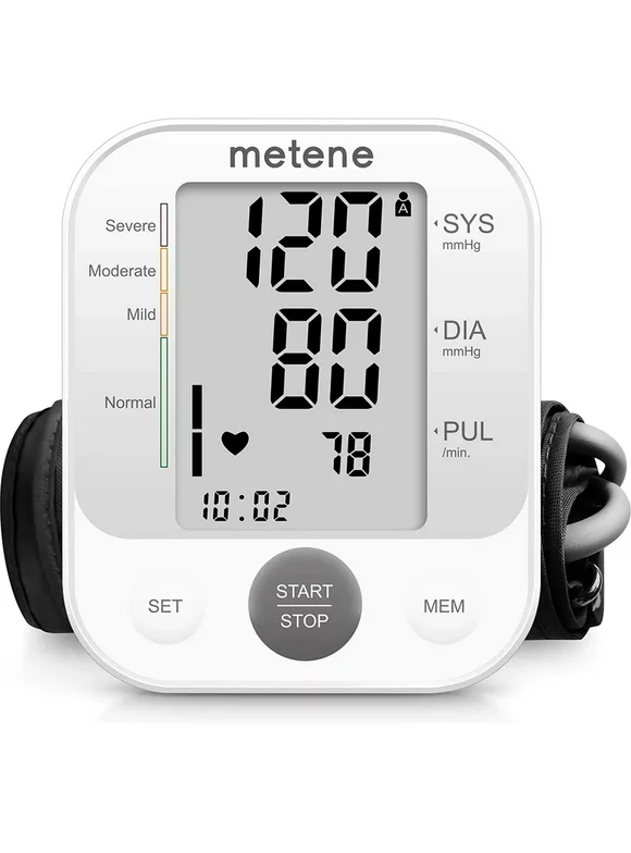 Metene Upper Arm Blood Pressure Monitor BP Cuff Machine, Accurate Automatic High Blood Pressure Machine Kit, Pulse Rate Monitor for Home Use
