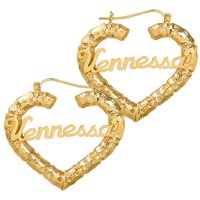 Sterling Silver, 14K Gold Plated Sterling Silver or 10K Gold Personalized Bamboo Style Heart Polished Name Earrings