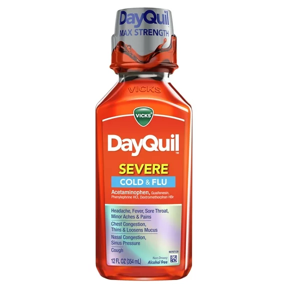 Vicks DayQuil Severe Cold, Cough & Flu Liquid Medicine, over-the-Counter Medicine, 12 fl. oz.