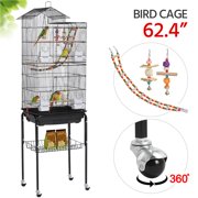 Topeakmart Rolling Metal Bird Cage Large Parrot Cage with Detachable Stand & Toys Budgies Cockatiels Parakeets Black
