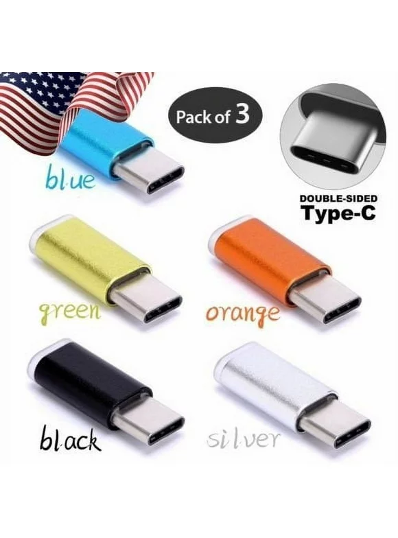 3 Pack USB-C Adapter Connector USB Type C Male to Micro USB Female Adapter Charge Sync Converter For Samsung Galaxy S8 + Note 8 Nexus 5X 6P LG G5 G6 V20 HTC 10 Google Pixel XL OnePlus 3 5 - Orange