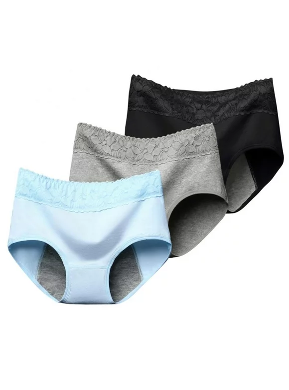 3Pcs Women Period Panties Lace Menstrual Briefs Plus Size Soft Hipster Panties
