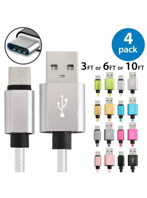 4x Afflux USB Type C Cable Fast Charging Cable 3FT USB-C Type-C 3.1 Nylon Data Sync Charger Cord For Samsung Galaxy S8 + Note 8 Nexus 5X 6P LG G5 G6 V20 HTC 10 Google Pixel XL OnePlus 3 5 Hot Pink