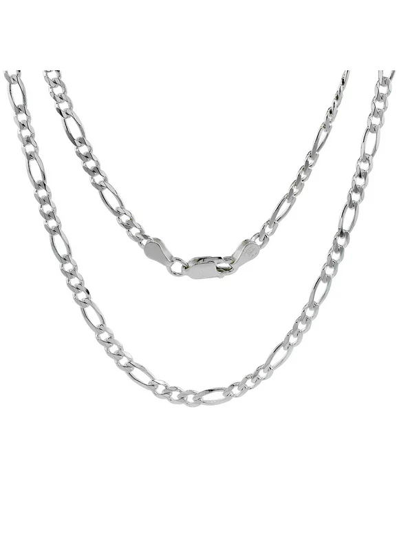 925 Sterling Silver 4mm Figaro Chain Necklace, 16” to 24”, with Lobster Clasp, for Women, Girls, Unise