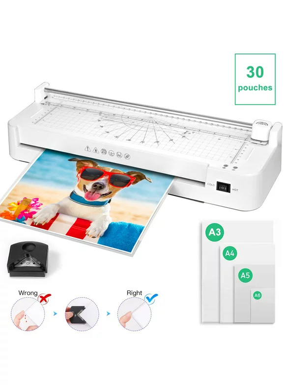 A3 Laminator Machine, 13" Paper Thermal Laminator with 30 Thermal Laminating Pouches, Paper Trimmer, Hot & Cold Laminator for Teachers, Office, Home Use